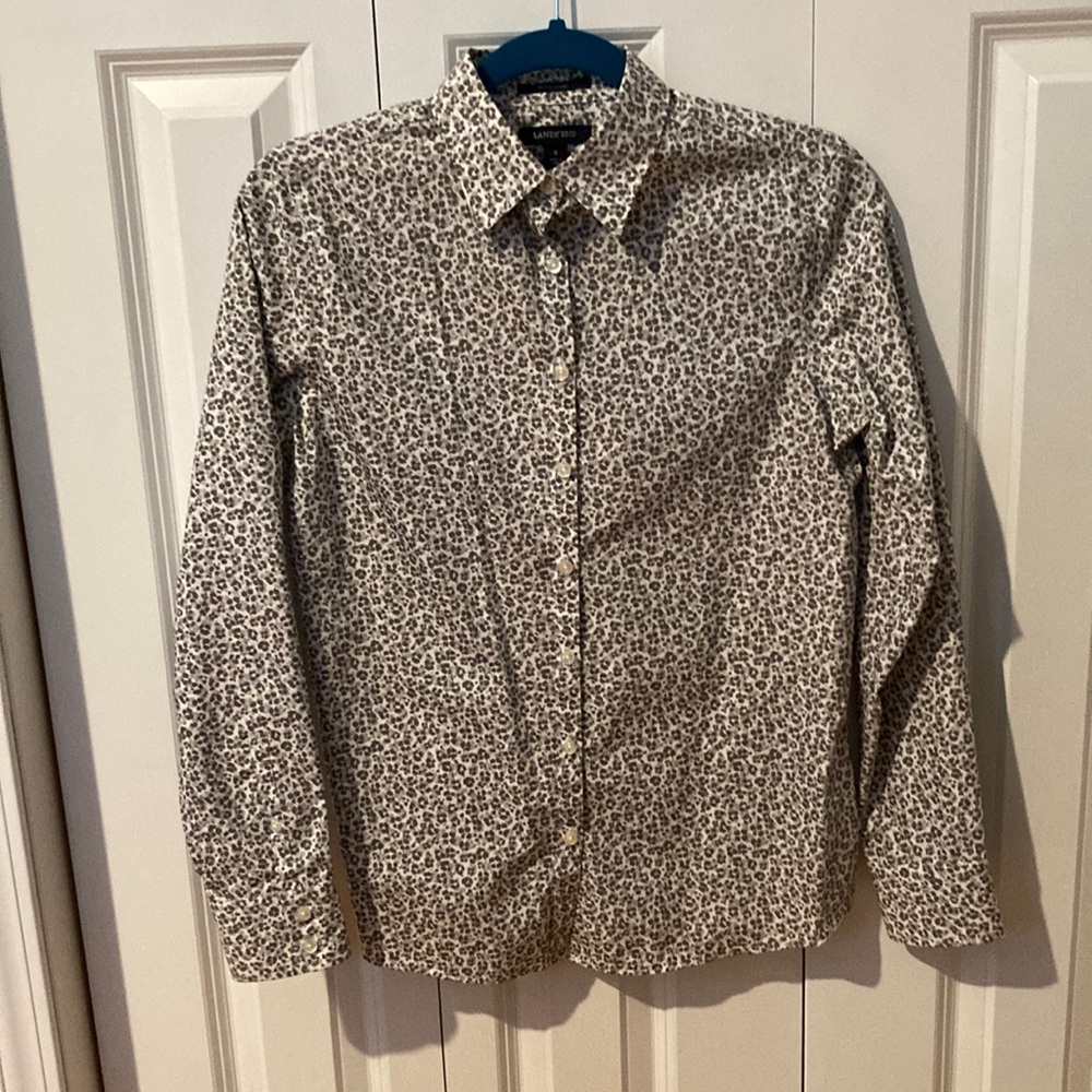 Landsend Grey/White Leopard Print Blouse size 4
